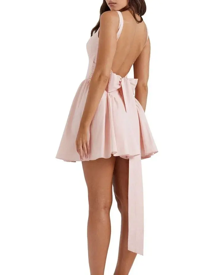 House of CB Florianne Bow Mini Dress Pink Size 6 for rent on The Volte - main image