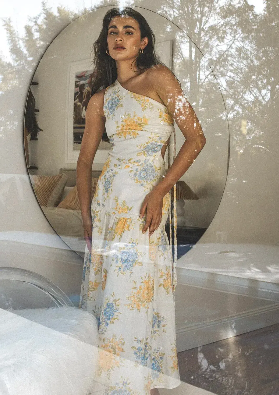 Ravello One Shoulder Dress, Winona, Cream Floral Size S 8 - Image 9