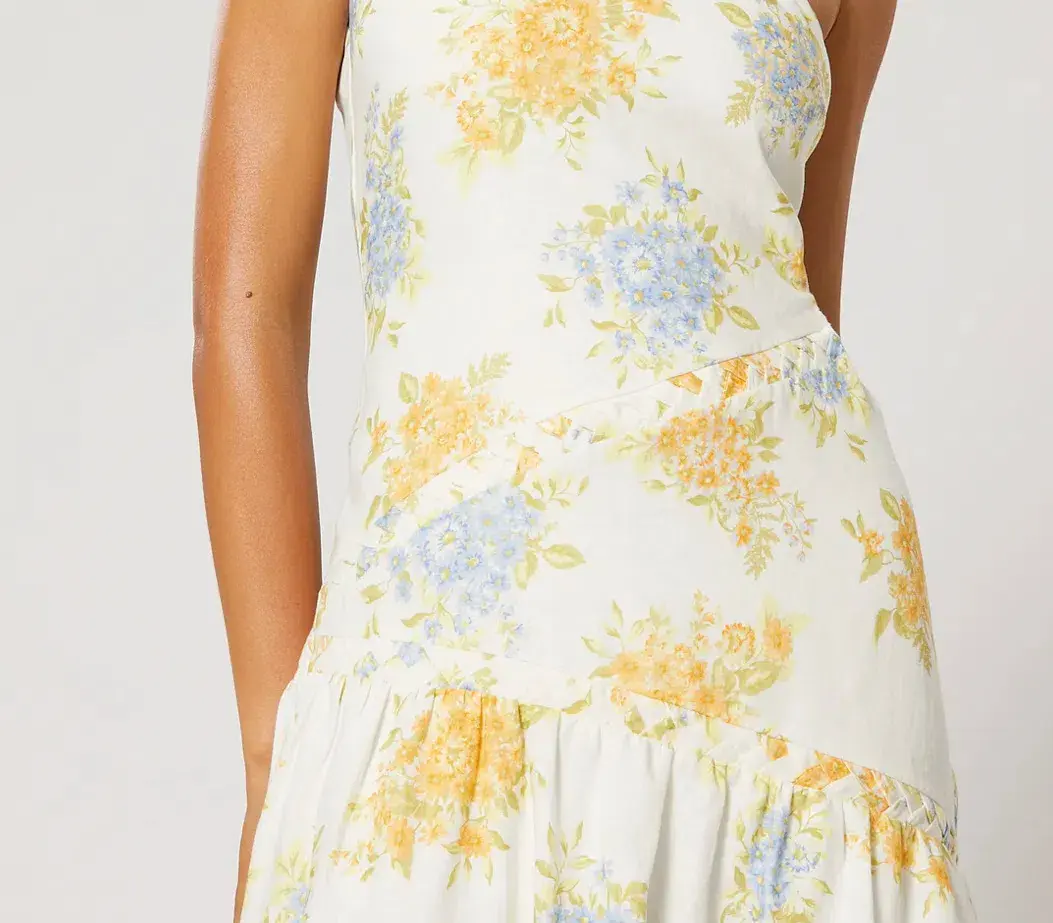 Ravello One Shoulder Dress, Winona, Cream Floral Size S 8 - Image 6