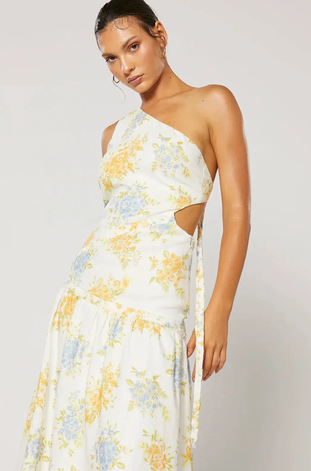 Ravello One Shoulder Dress, Winona, Cream Floral Size S 8 - Image 4