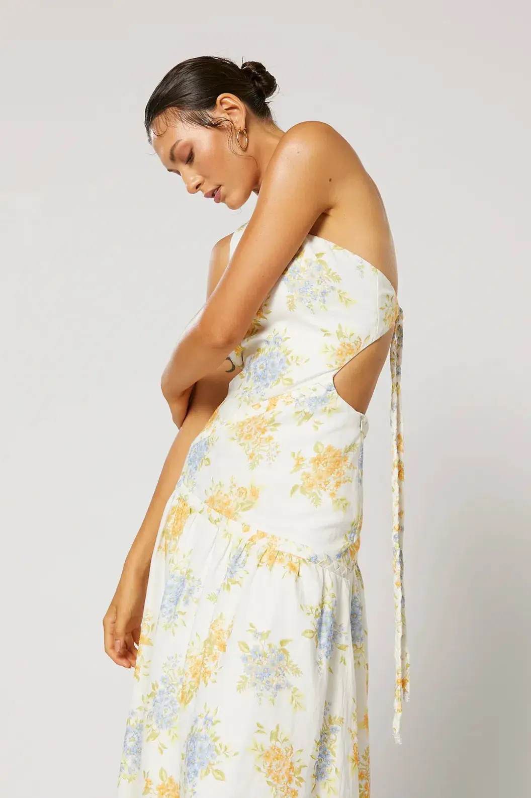 Ravello One Shoulder Dress, Winona, Cream Floral Size S 8 - Image 3