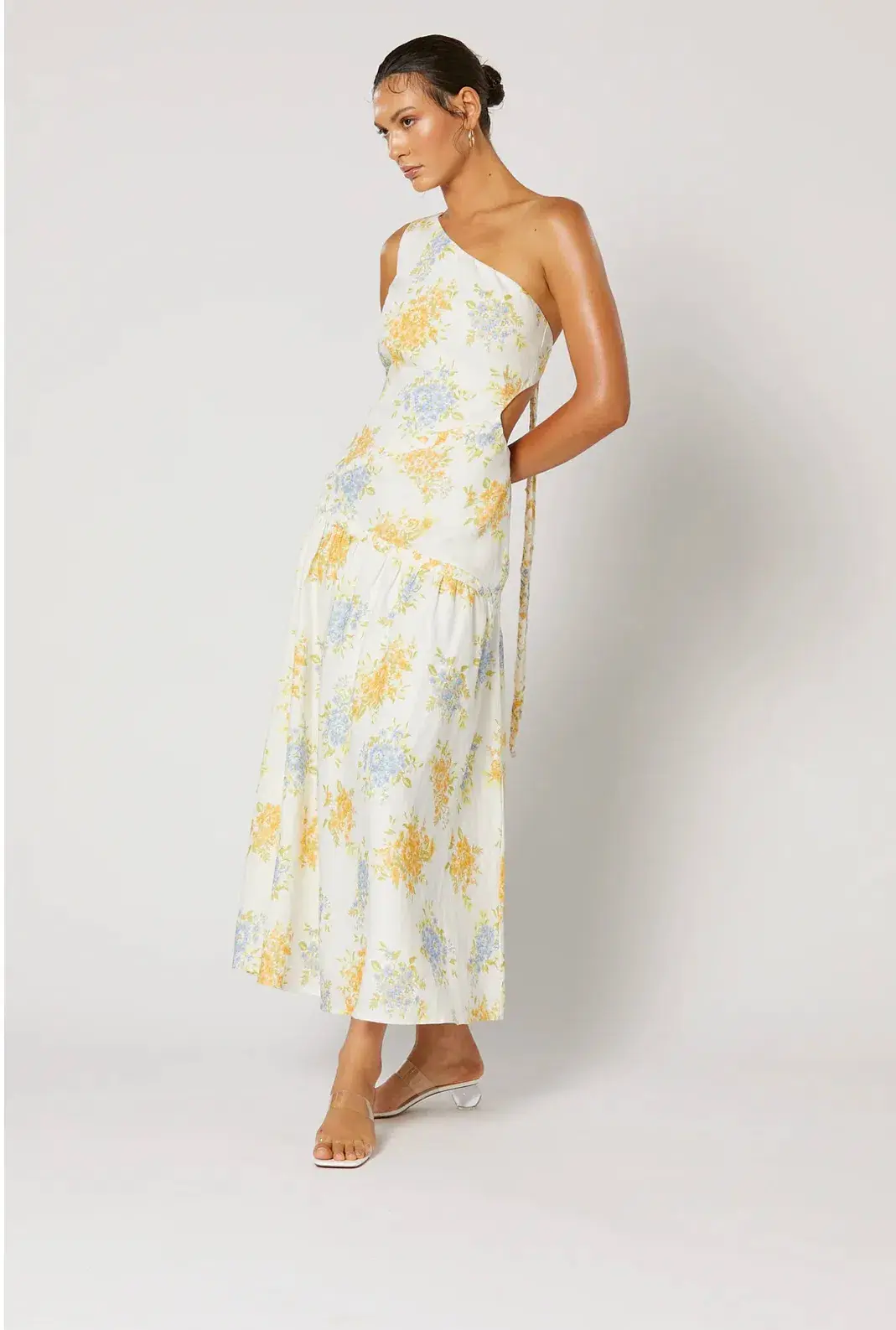Ravello One Shoulder Dress, Winona, Cream Floral Size S 8 - Image 1
