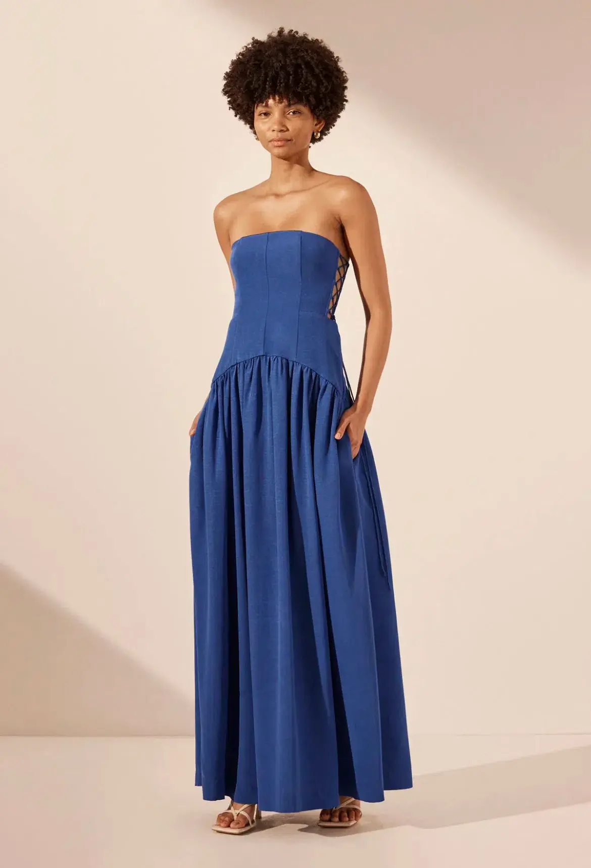 Shona Joy Vento Lace Up Strapless Maxi Dress in Cobalt Blue Size 10  - Image 1