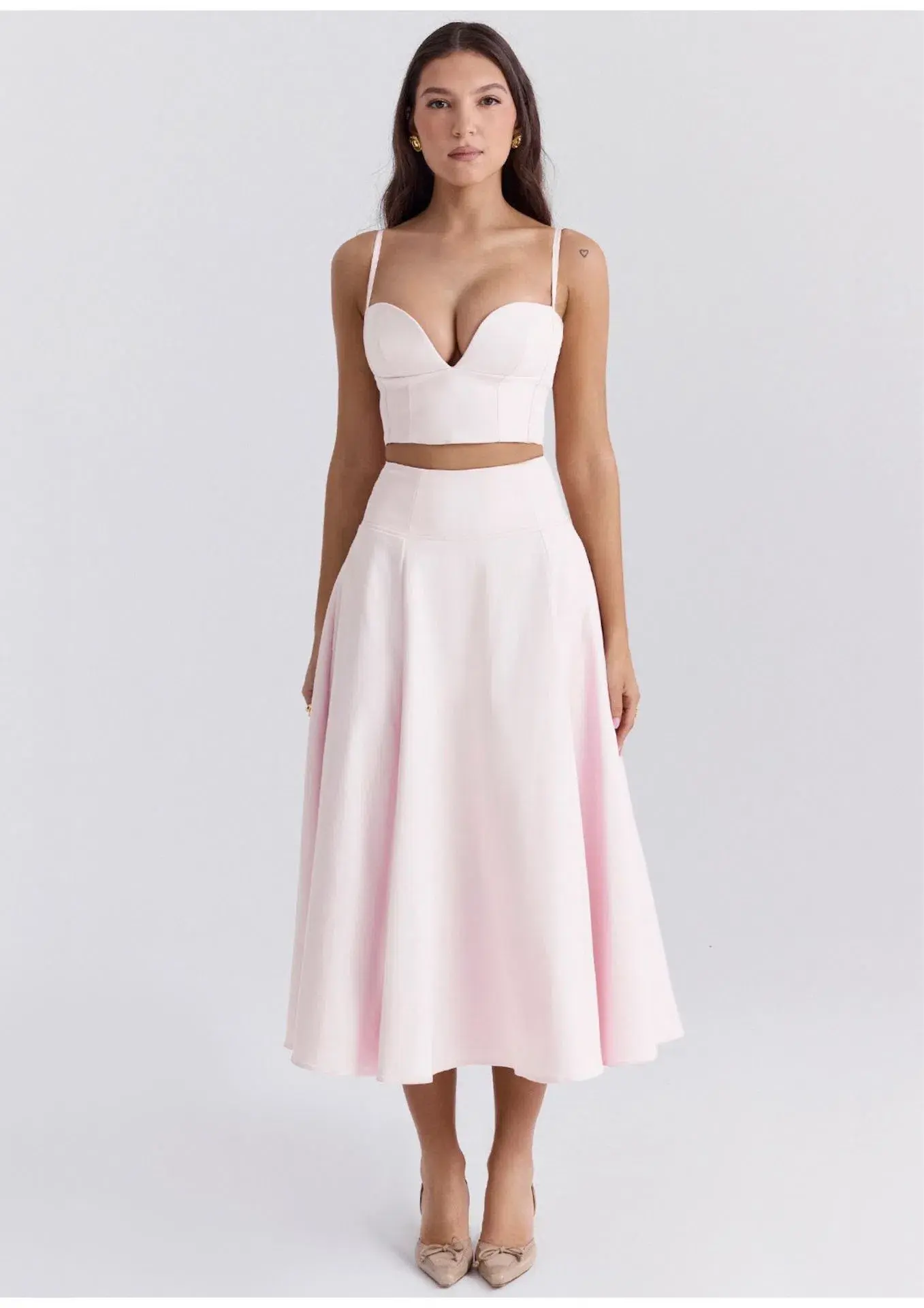 House of CB Pabla Cropped Bralette Top & Rita A-Line Midi Skirt Set Ballerina Pink Size XS / AU 6 - Image 1