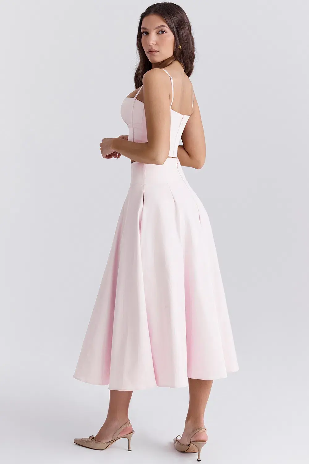 House of CB Pabla Cropped Bralette Top & Rita A-Line Midi Skirt Set Ballerina Pink Size XS / AU 6 - Image 2