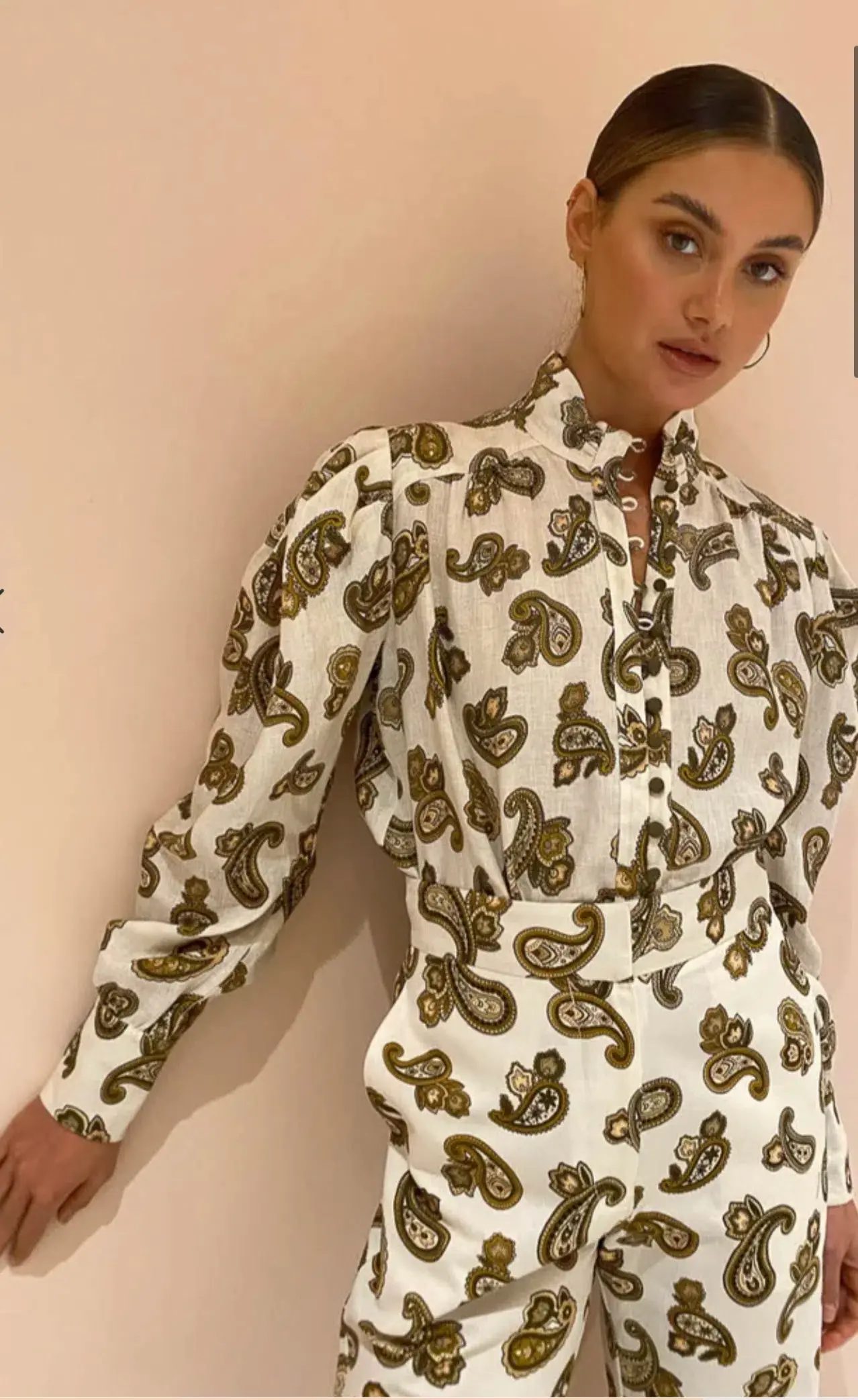 Alemais Mia Puff Blouse Size 8 & Crop Pant Size 12 Set in Cream Paisley - Image 4
