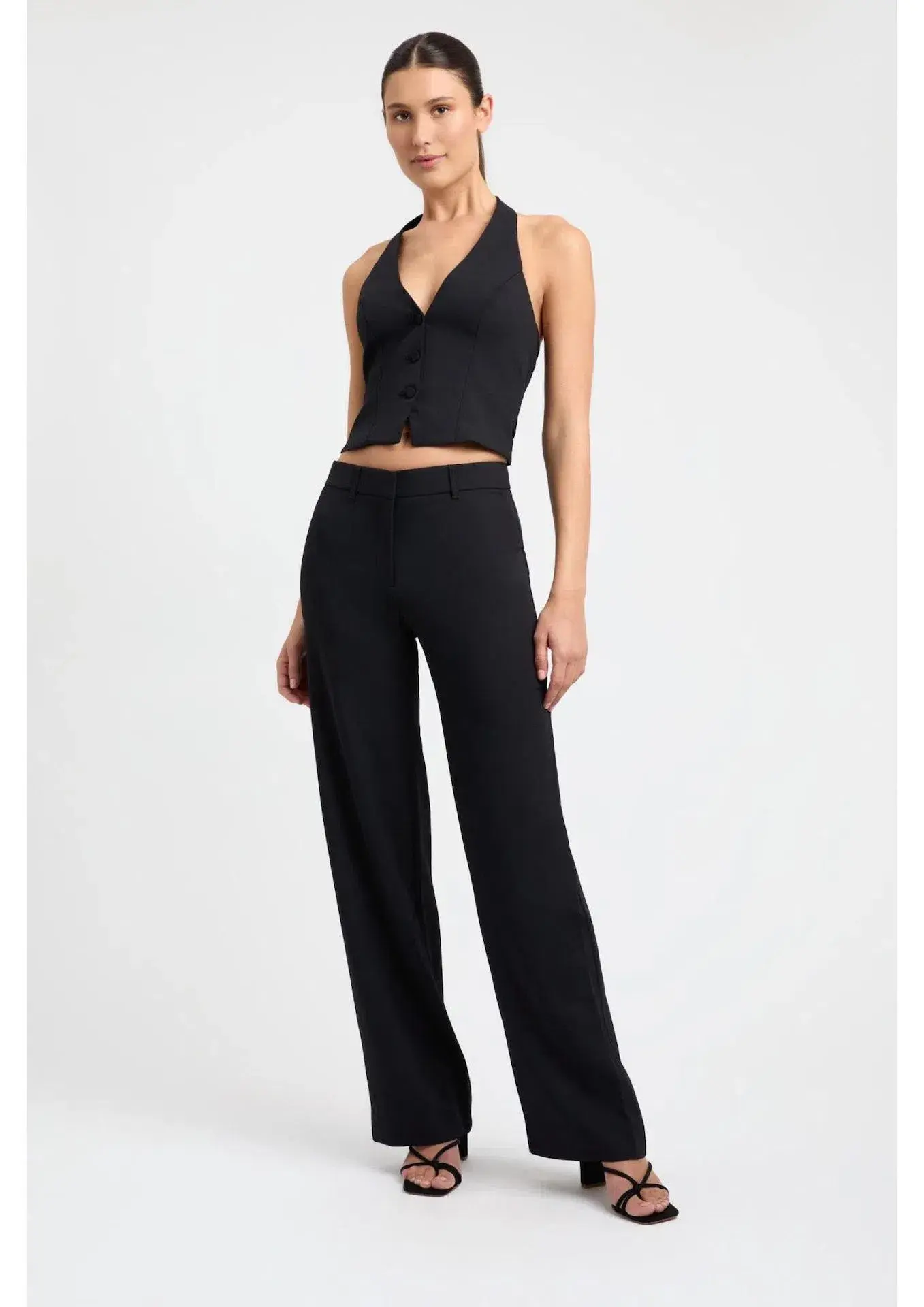 Kookai Ariel Vest Top and Low Rise Pants Set Black Size 36 / AU 8 - Image 1