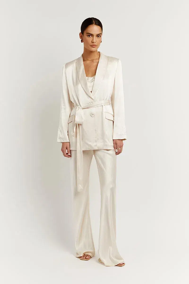 Dissh Simone Pearl Satin Blazer and Pants Suit in Ivory Size 10 - Image 1