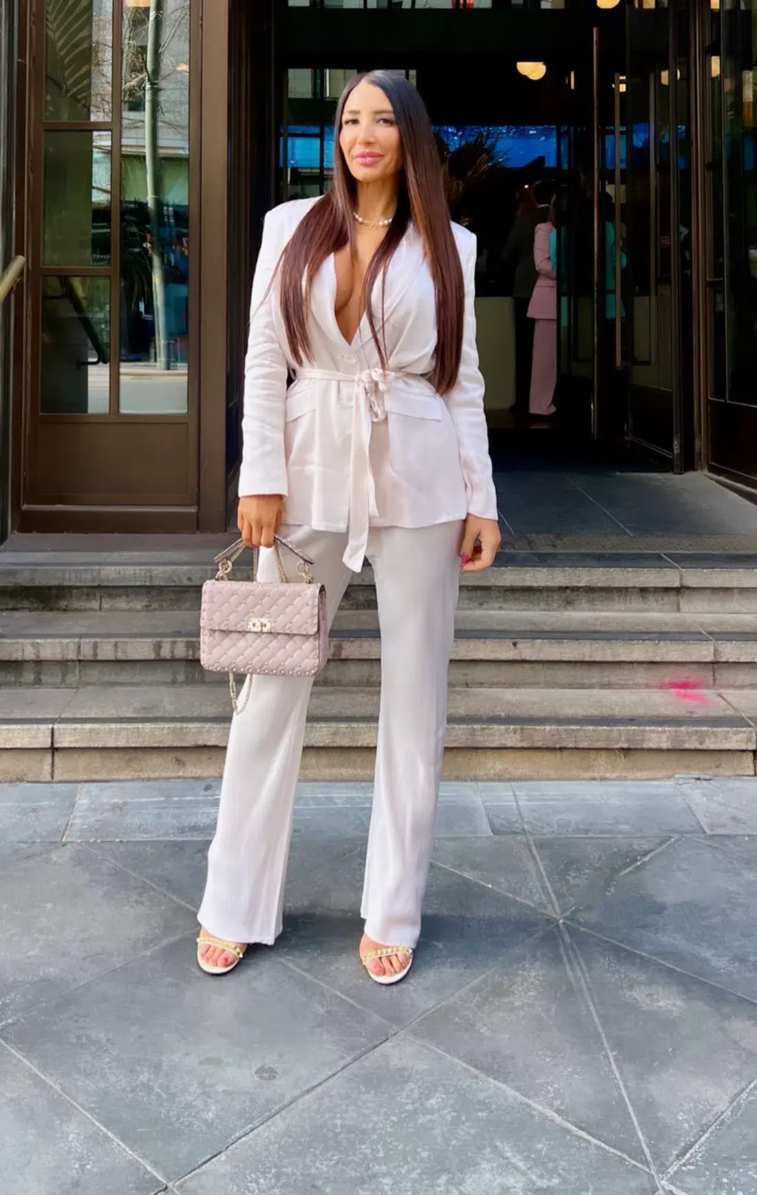 Dissh Simone Pearl Satin Blazer and Pants Suit in Ivory Size 10 - Image 3