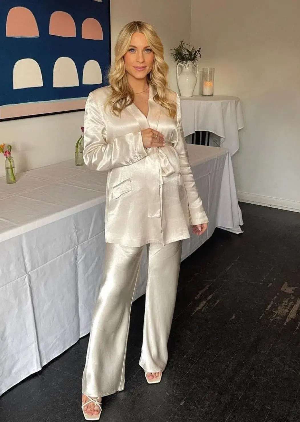 Dissh Simone Pearl Satin Blazer and Pants Suit in Ivory Size 10 - Image 2