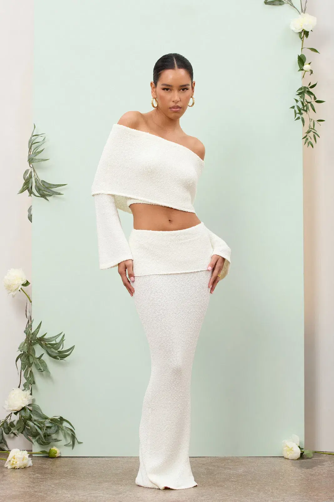 Wanderdoll Yasmin Boucle Knit Coord Cream Size XS / AU 6 for rent on The Volte - main image
