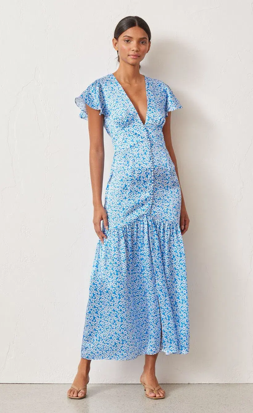 Bec & Bridge Alizee Midi Dress Blue Floral Size 12 - Image 5
