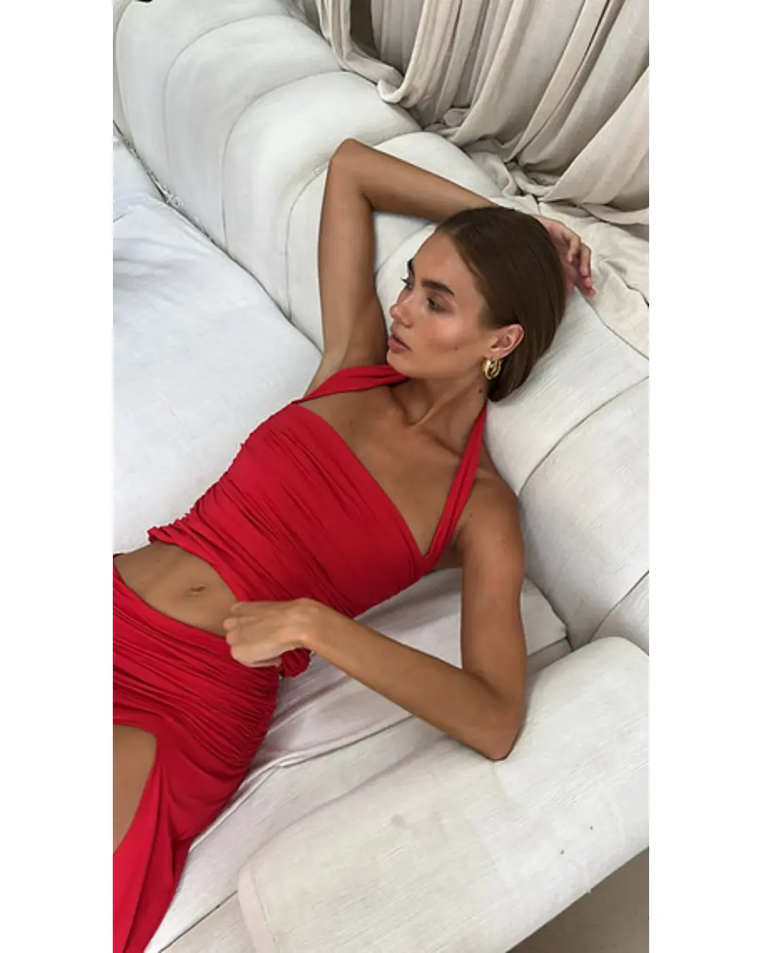 Mode Mila Kai Halter Top and  Remi Skirt Set Ruby Red Size S / AU 8 for rent on The Volte - main image