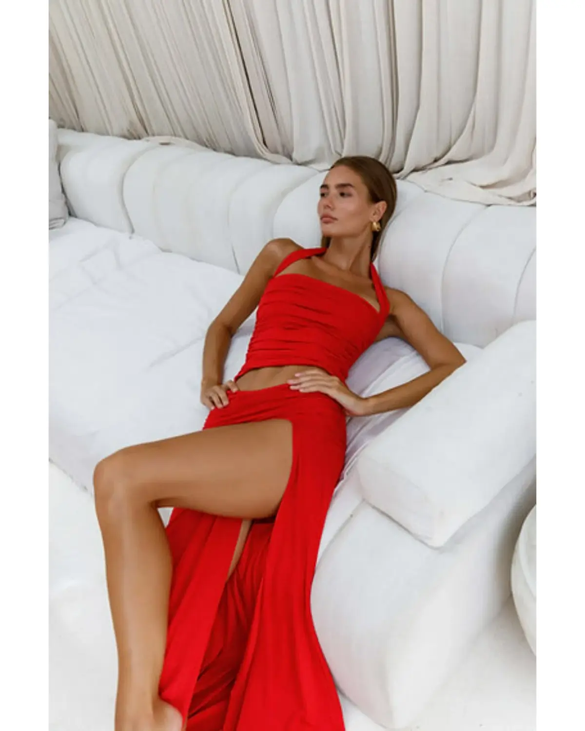 Mode Mila Kai Halter Top and  Remi Skirt Set Ruby Red Size S / AU 8 - Image 1