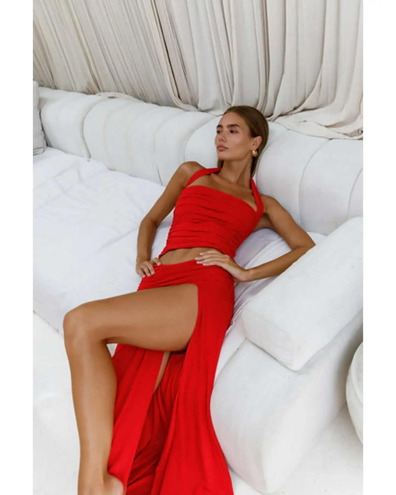 Mode Mila Kai Halter Top and  Remi Skirt Set Ruby Red Size S / AU 8 - Image 1