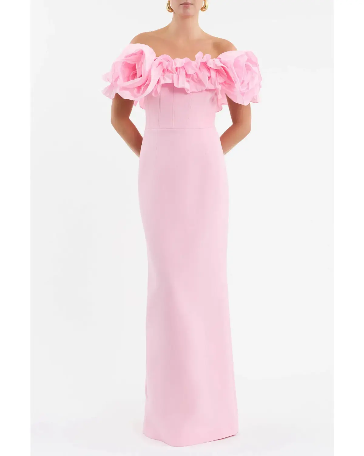 Rebecca Vallance Jenna Off Shoulder Gown Pink Size AU 8 - Image 1