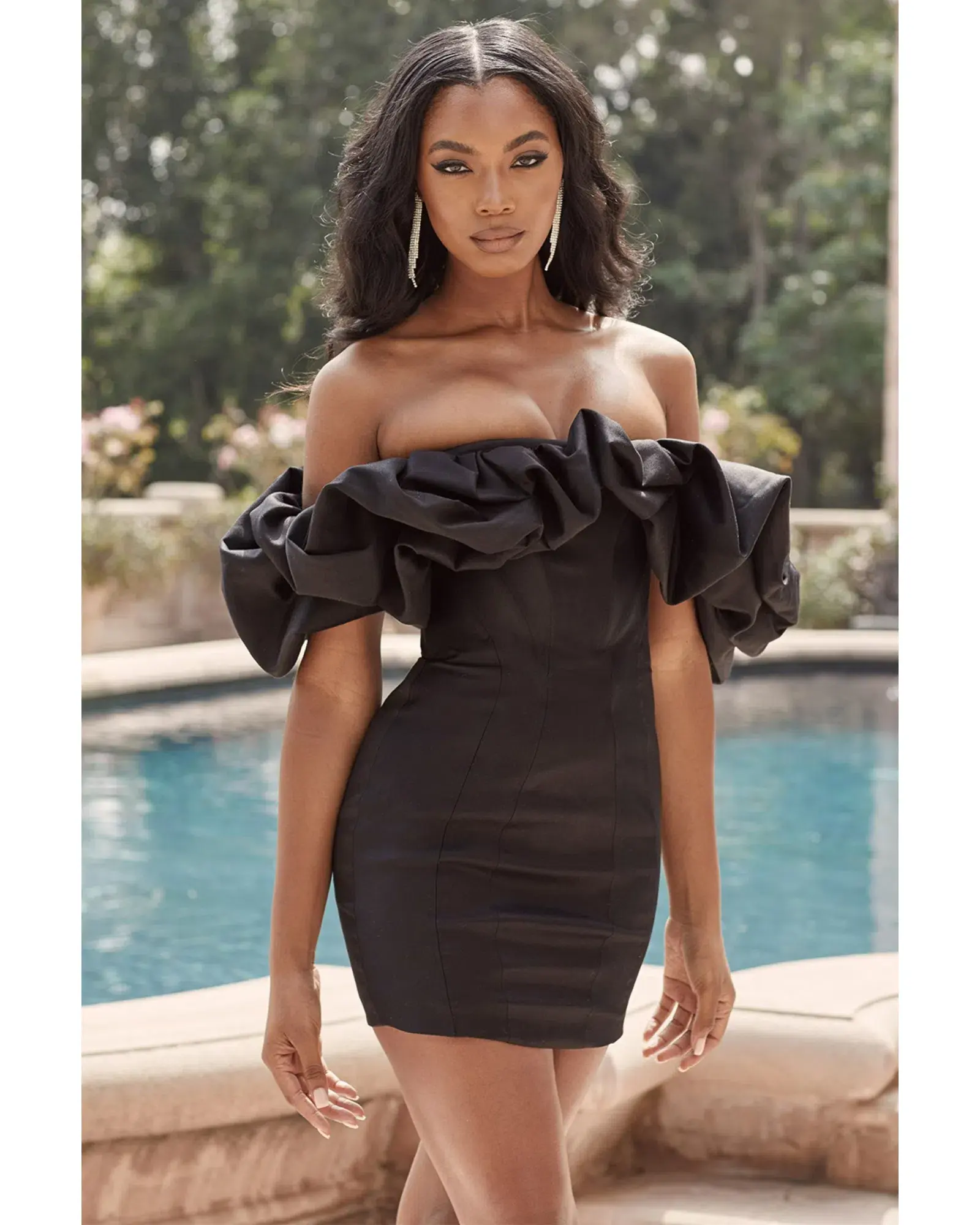 House of CB Selena Satin Puff Shoulder Dress Black Size XS / AU 6 - Image 4
