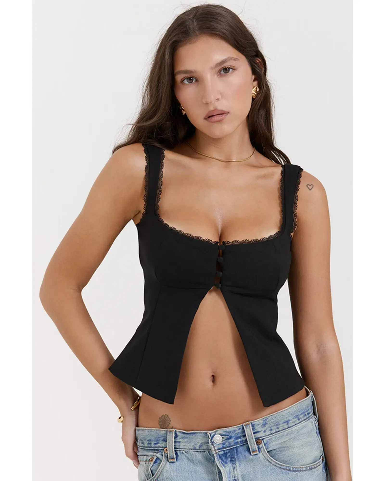 House of CB Noura Lace Trim Top Black Size XS / AU 6 - Image 2