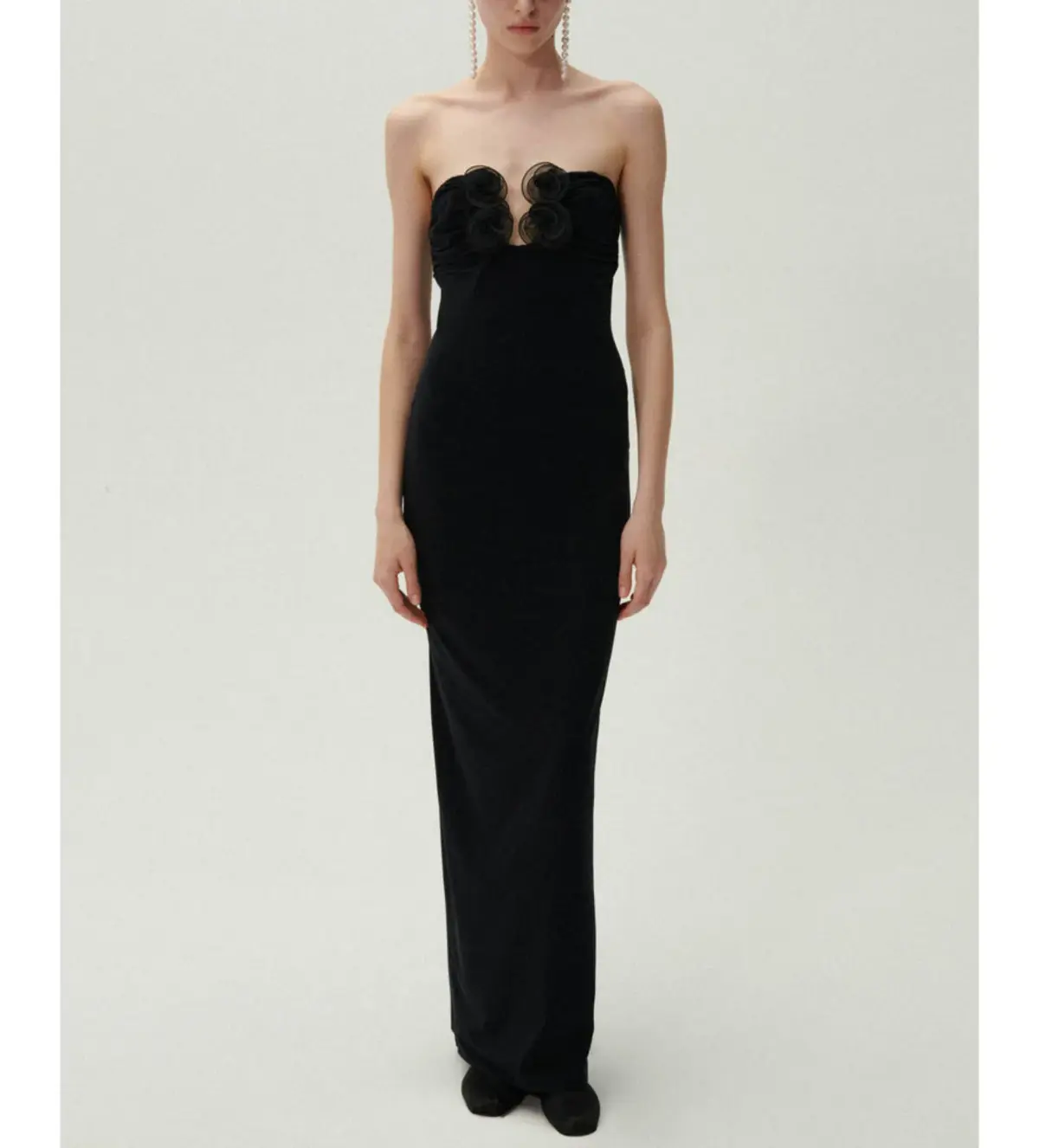Magda Butrym Strapless Flower Appliqué Maxi Dress Black Size 6 - Image 1