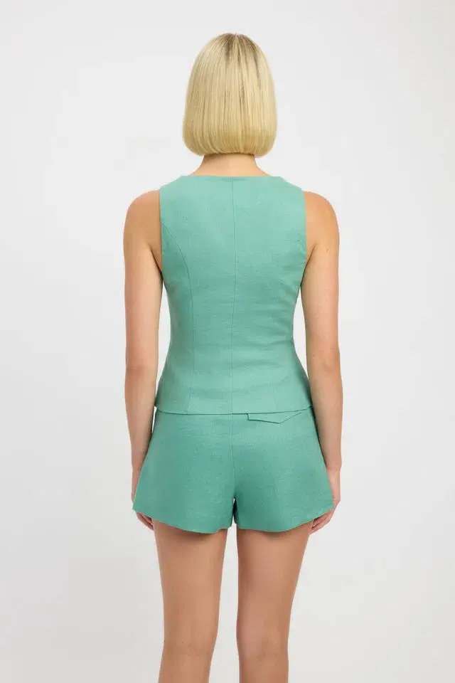 Kookai Palm Vest Top Size 10 and Short Size 8 Set in Four Leaf Clover Green - Image 3
