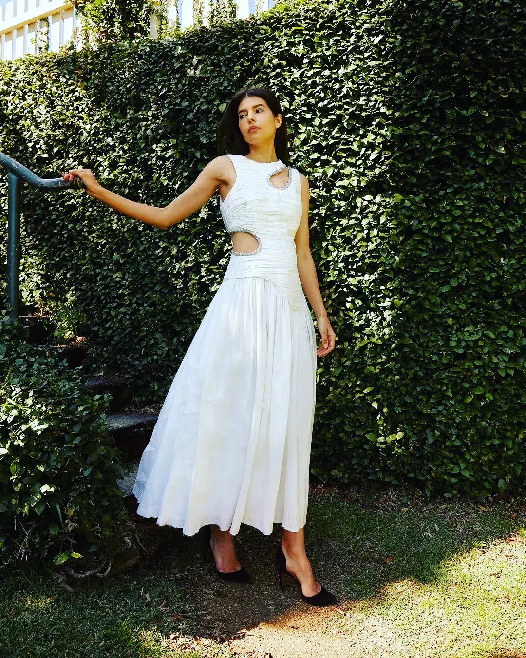 Aje Jolie Abstract Cut Out Midi Dress Ivory Size AU 10 - Image 4