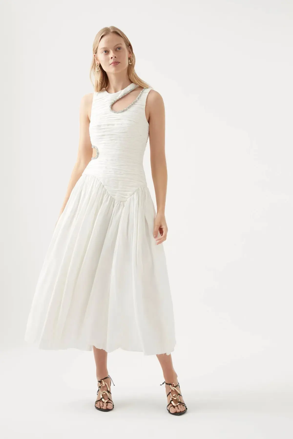 Aje Jolie Abstract Cut Out Midi Dress Ivory Size AU 10 - Image 1