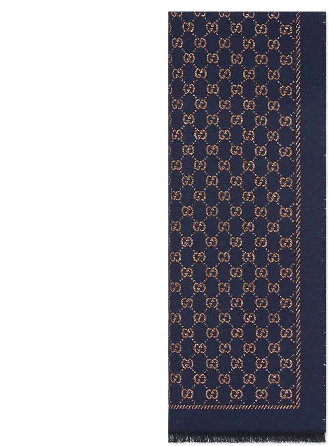 Gucci Metallic GG Wool Scarf Navy Bronze - Image 1