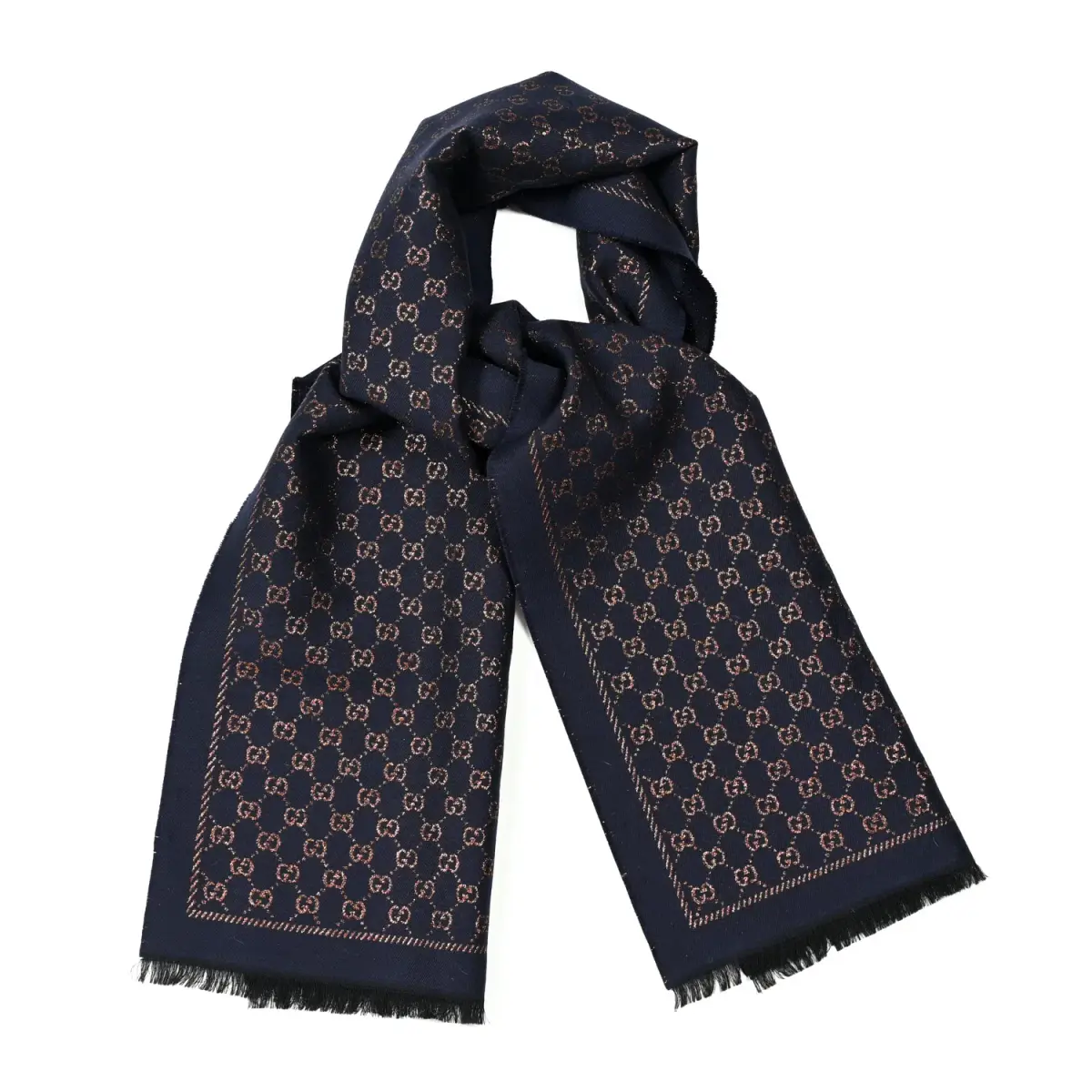 Gucci Metallic GG Wool Scarf Navy Bronze - Image 2