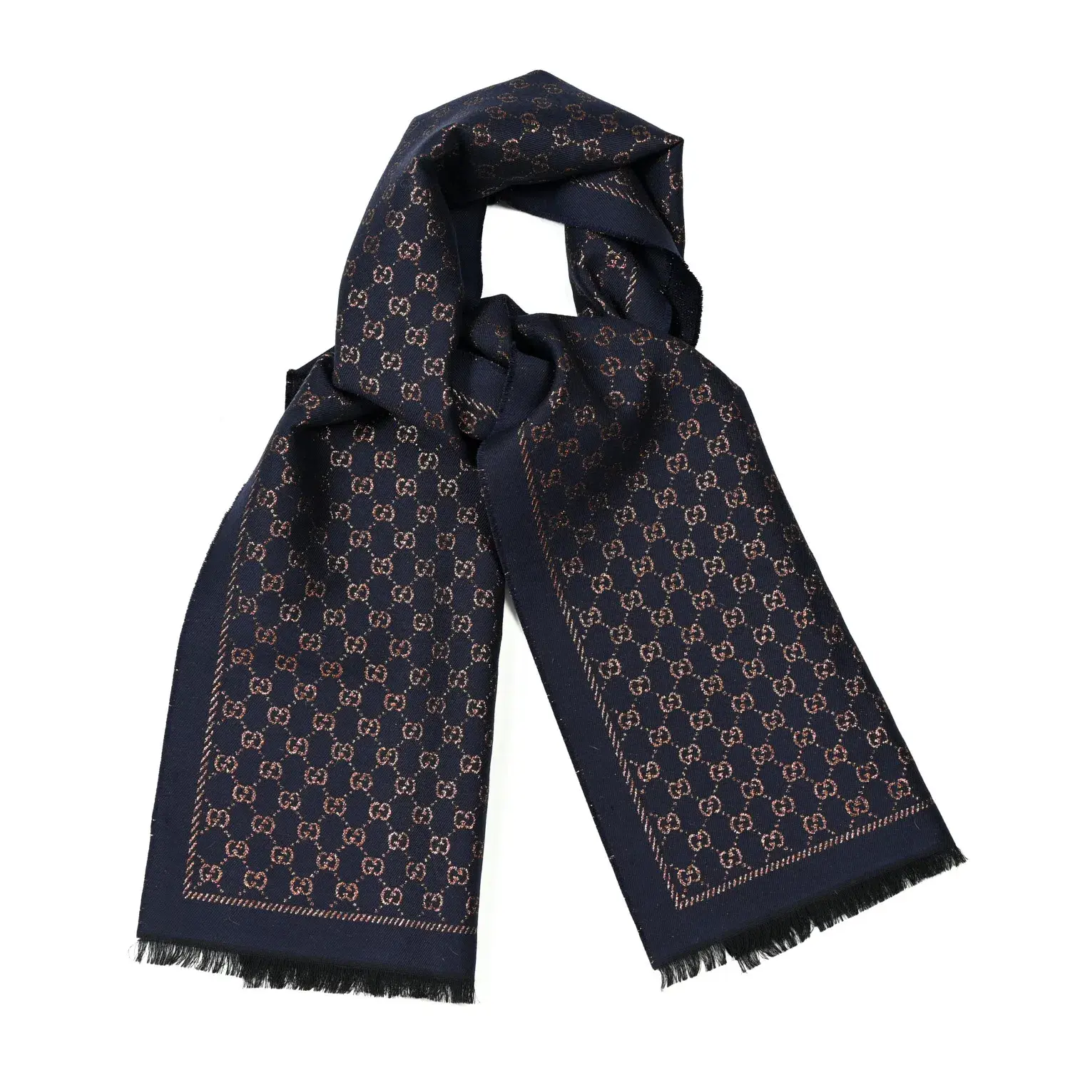 Gucci Metallic GG Wool Scarf Navy Bronze - Image 2