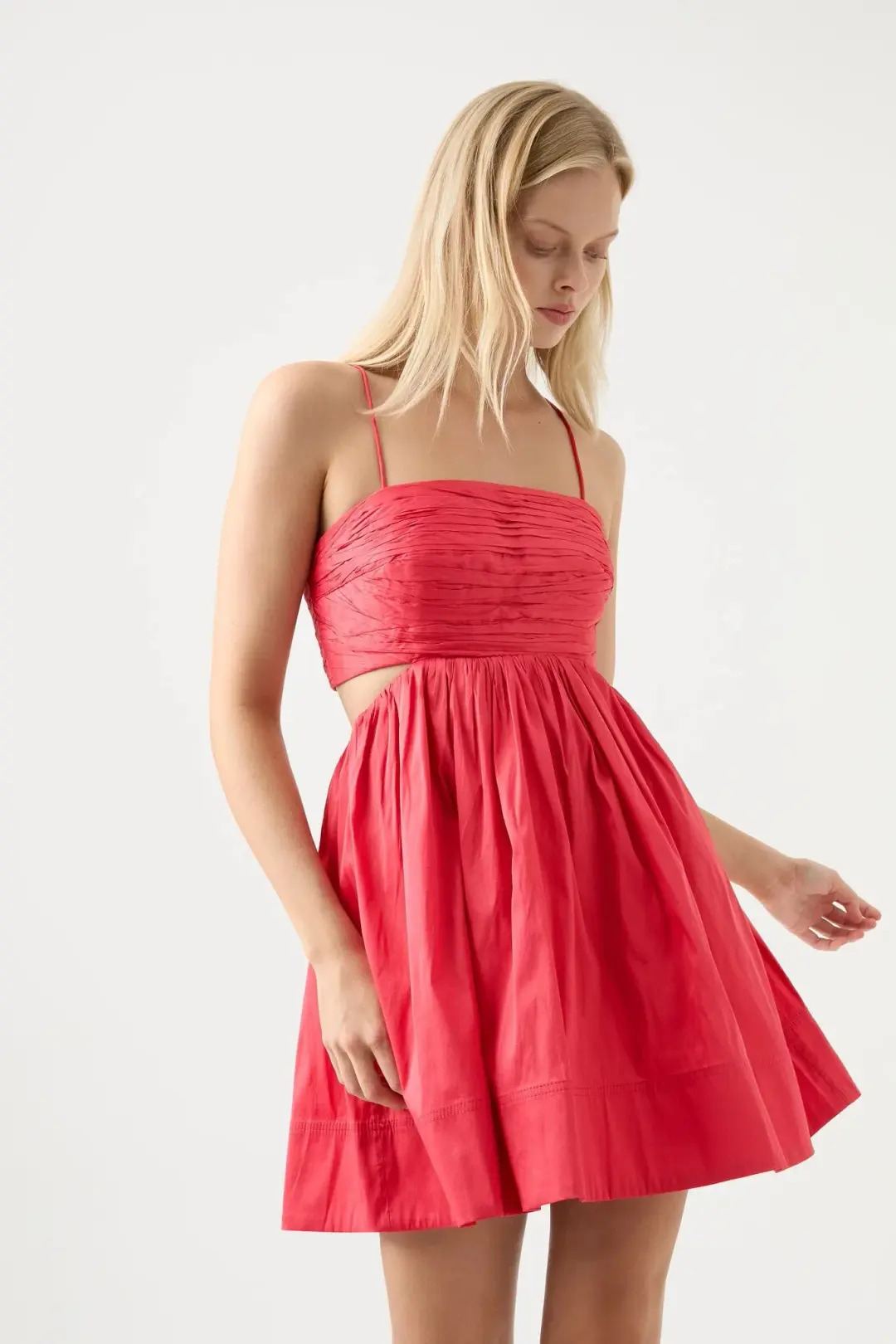 Aje Liza Ruched Baby Doll Mini Dress Rouge Pink Size 14 for rent on The Volte - main image