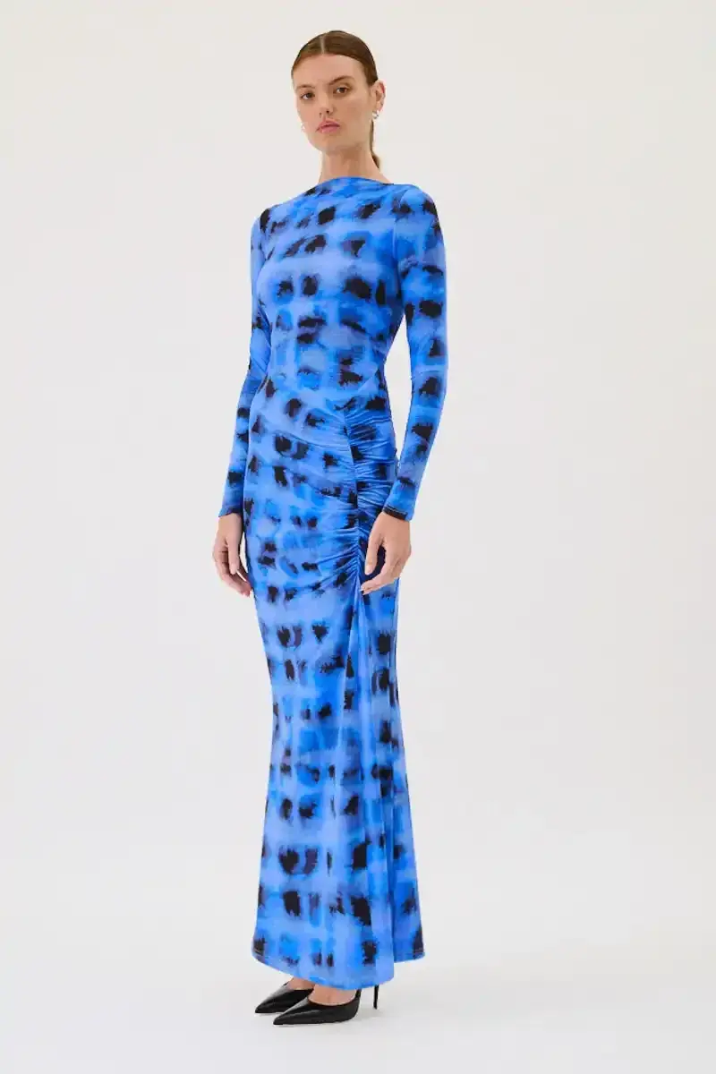 Suboo Shibori Long Sleeve Rouched Maxi Dress Blue Size M / AU 10 - Image 2
