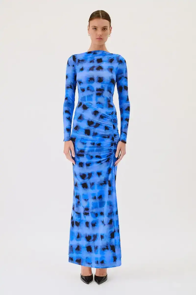 Suboo Shibori Long Sleeve Rouched Maxi Dress Blue Size M / AU 10 - Image 1