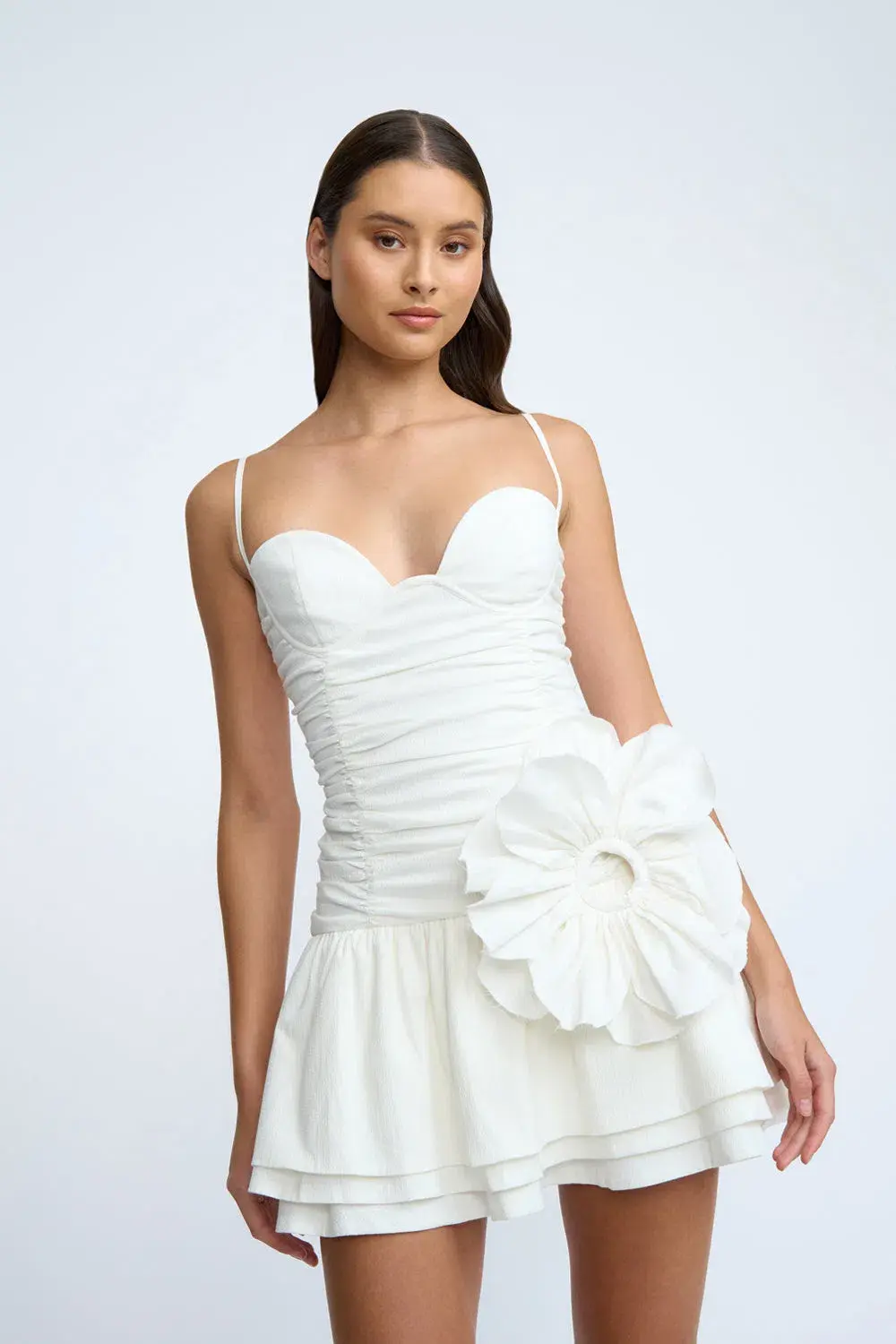 By Johnny Samantha Ruffle Mini Dress in Ivory Size AU 10 - Image 3