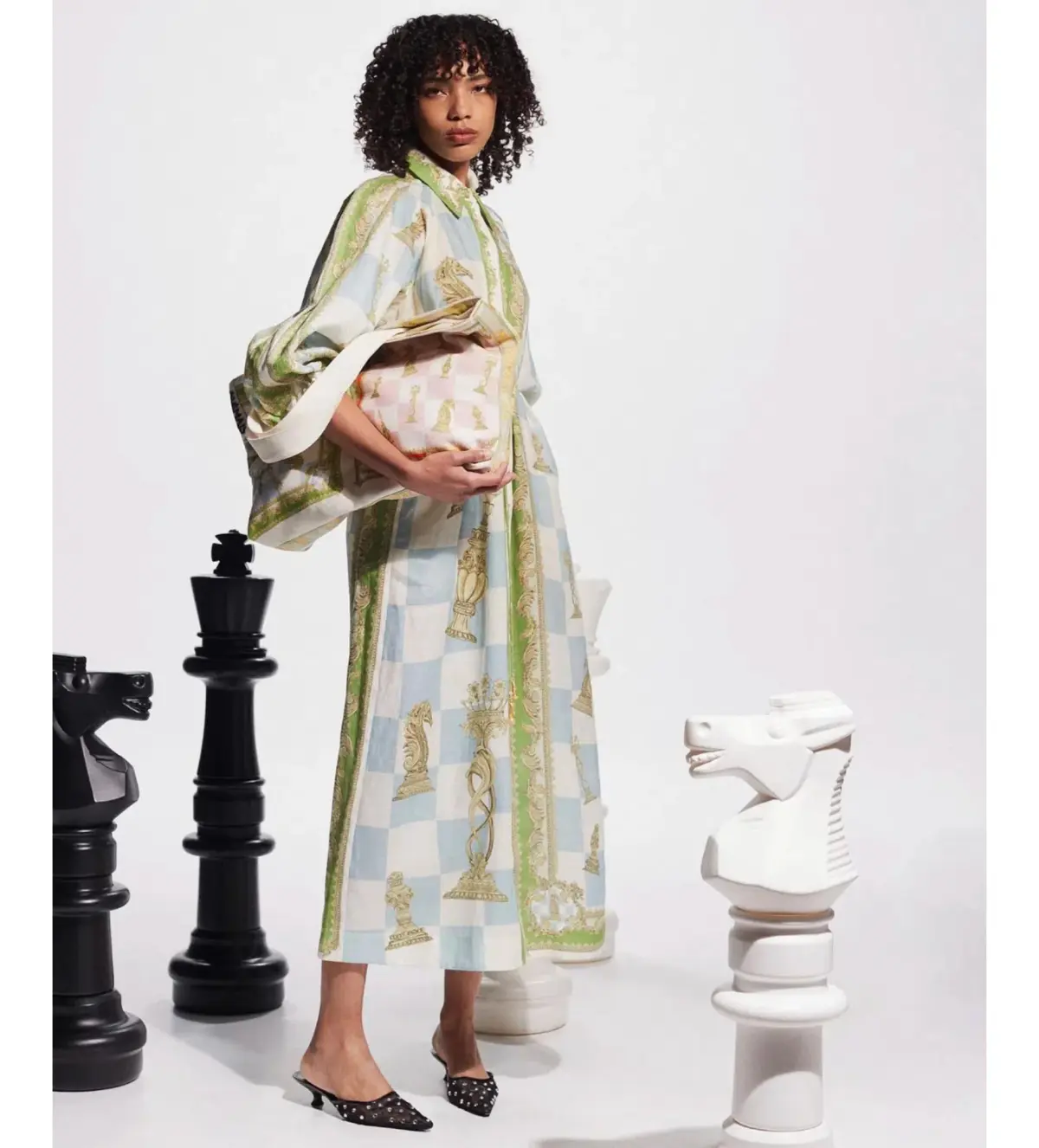 Alemais Checkmate Linen Midi Shirtdress Multi Print Size AU 16 - Image 4