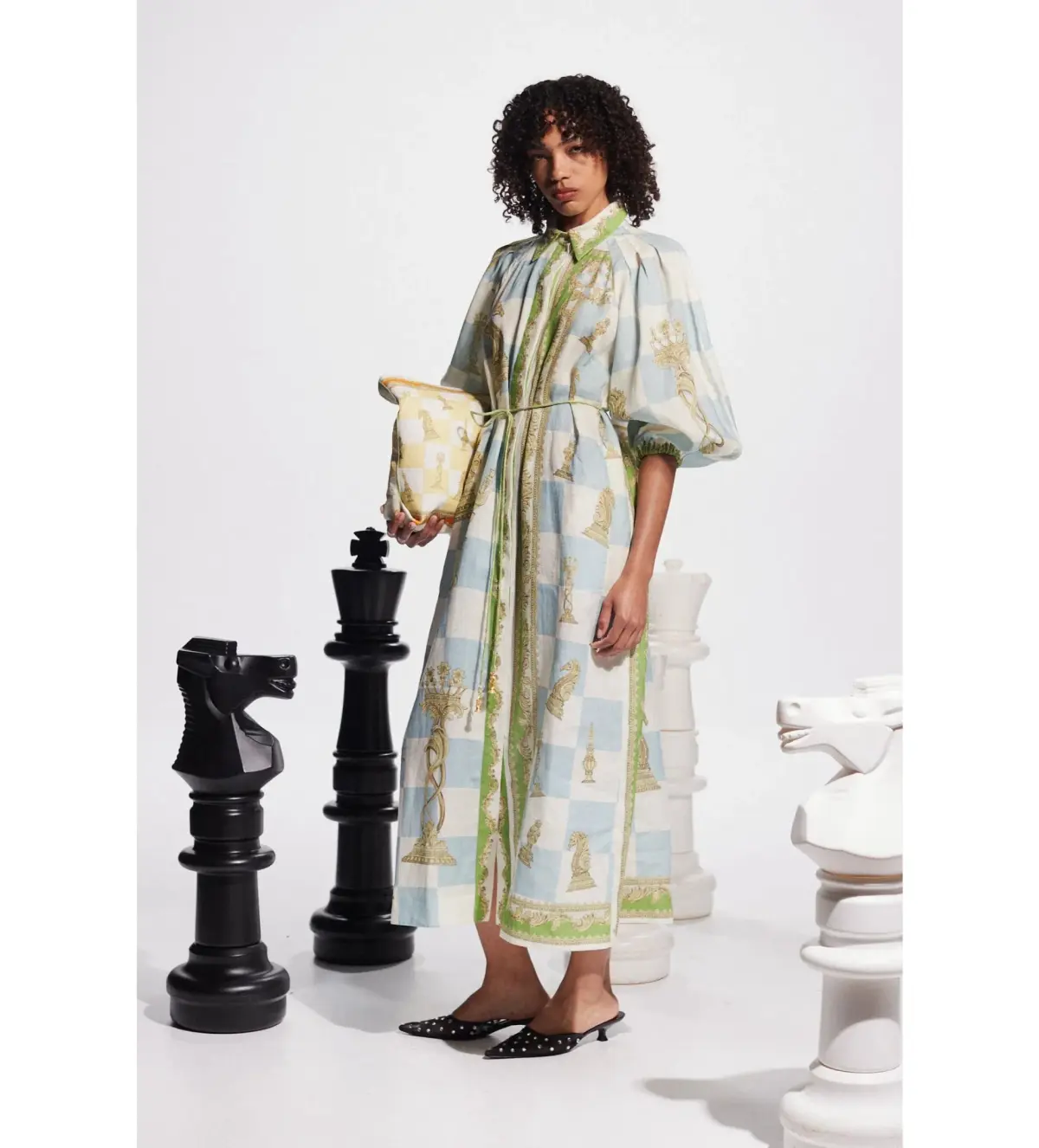 Alemais Checkmate Linen Midi Shirtdress Multi Print Size AU 16 - Image 3
