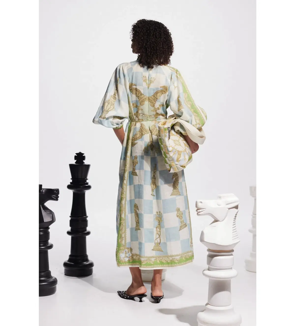 Alemais Checkmate Linen Midi Shirtdress Multi Print Size AU 16 - Image 5