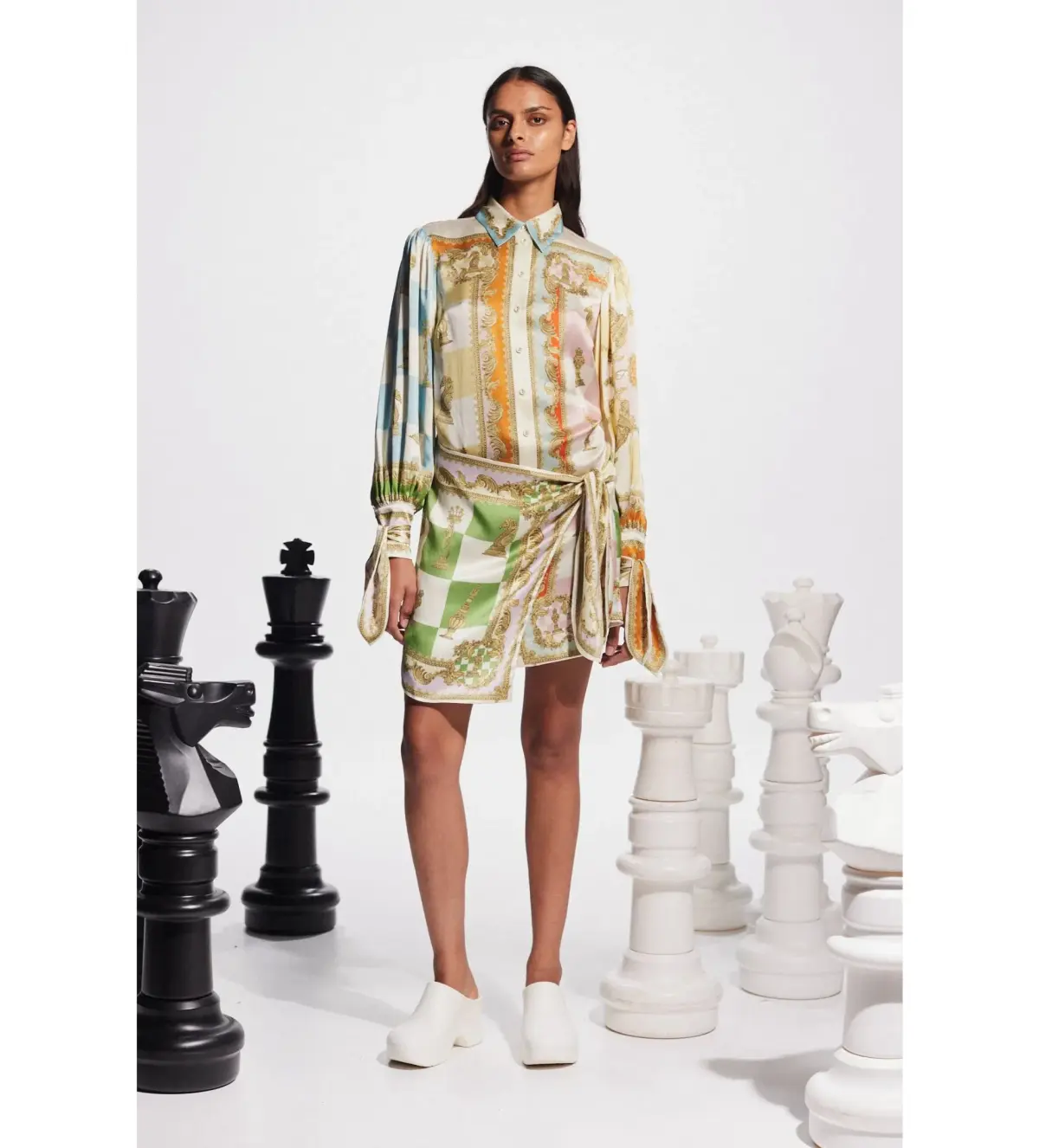 Alemais Checkmate Silk Mini Dress Multi Print Size AU 16 - Image 1