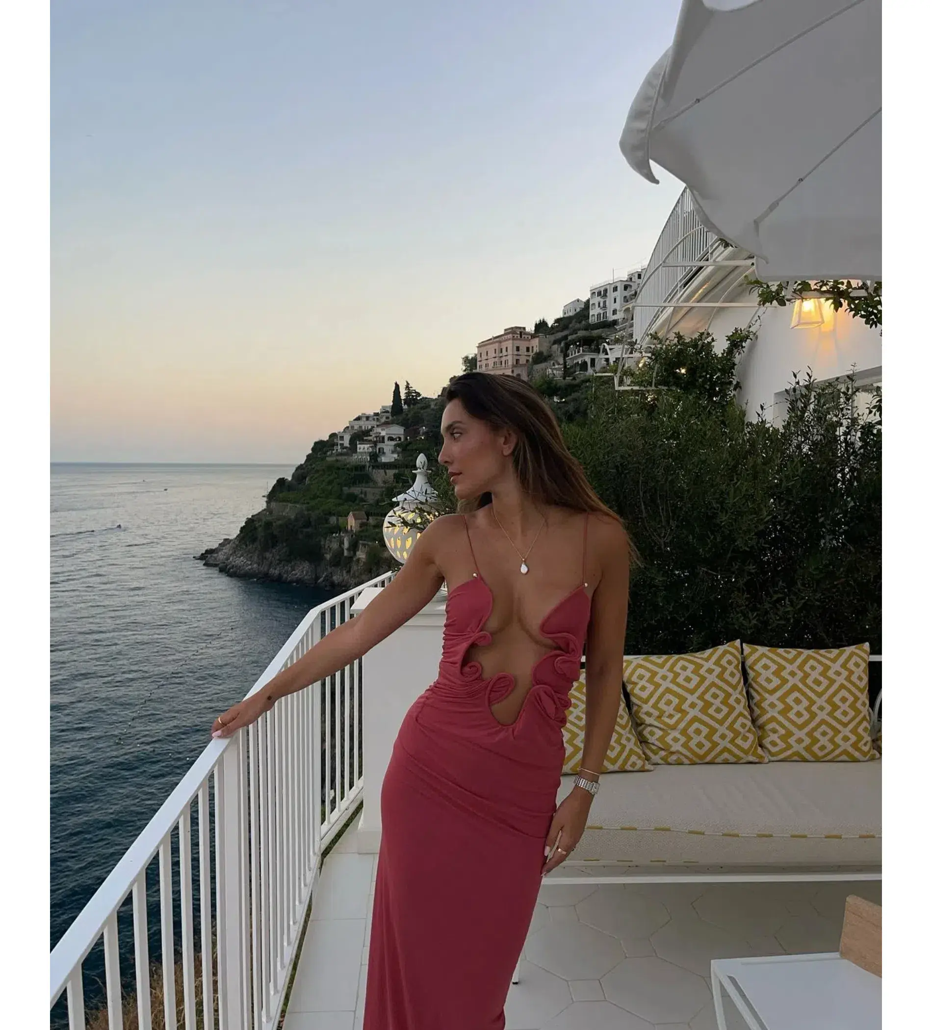 Christopher Esber Molded Venus Cutout Mesh Maxi Dress in Cayenne/Rose Size AU 6 - Image 5
