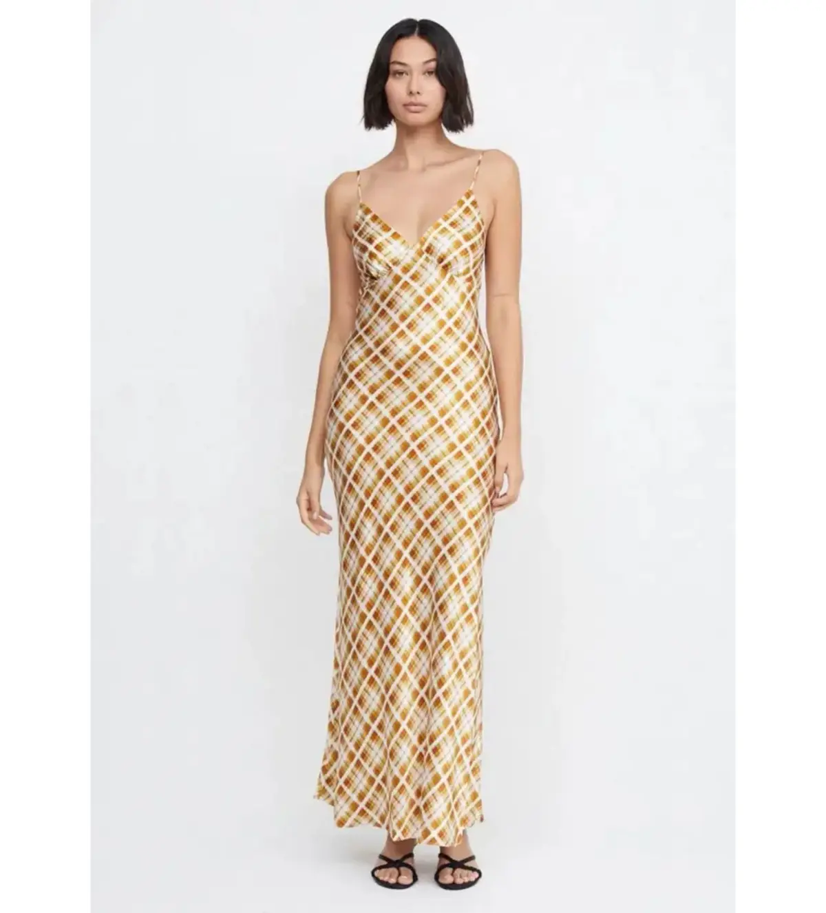 Bec & Bridge Amber V Maxi Dress in Sunflower Check Print Size 6 - Image 1