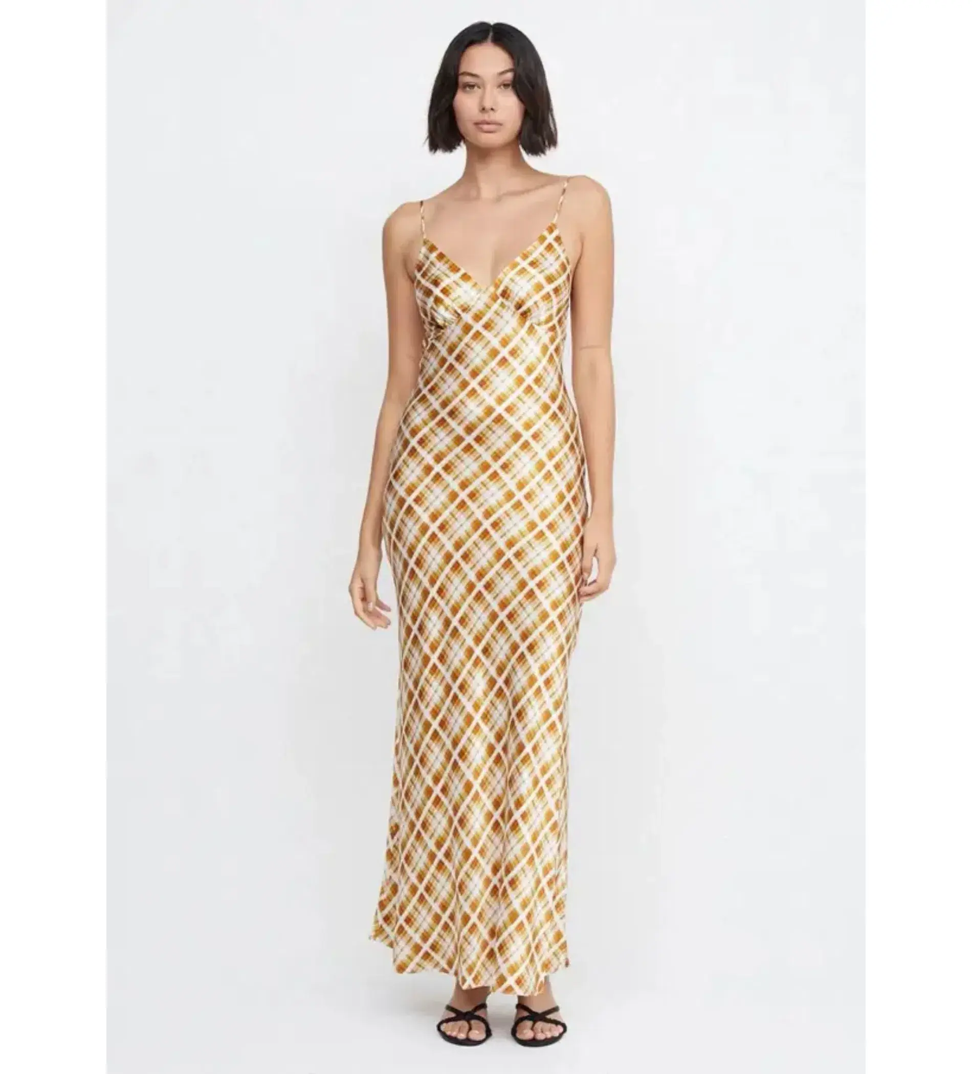 Bec & Bridge Amber V Maxi Dress in Sunflower Check Print Size 6 - Image 1