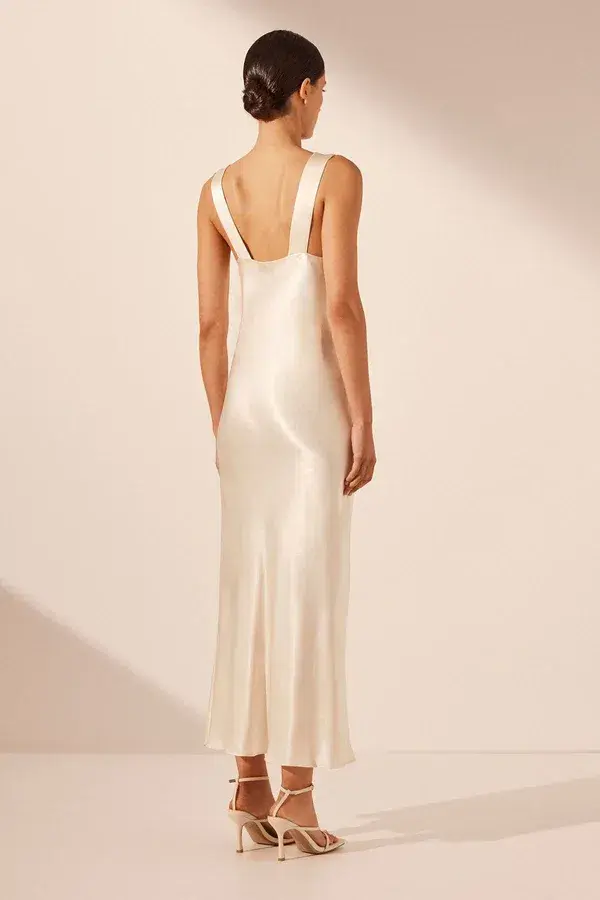 Shona Joy Plunged Midi Dress Cream Size 8 for rent on The Volte - main image