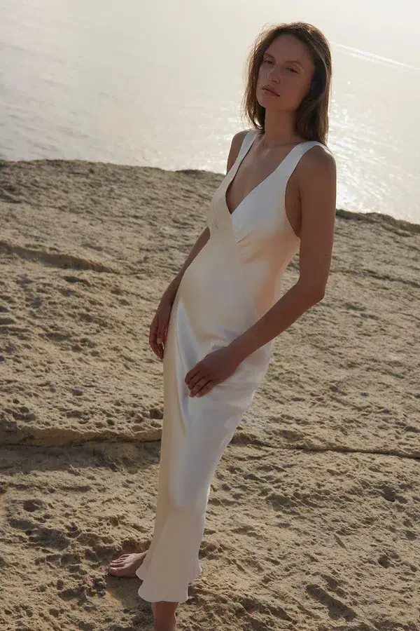 Shona Joy Plunged Midi Dress Cream Size 8 - Image 5