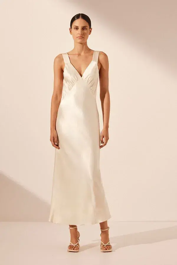Shona Joy Plunged Midi Dress Cream Size 8 - Image 1