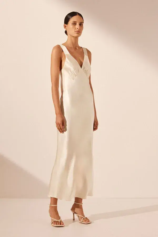 Shona Joy Plunged Midi Dress Cream Size 8 - Image 2