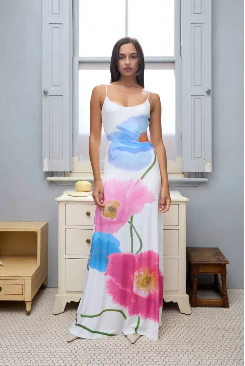 With Harper Lu Low Back Maxi Dress - Azure Poppy - Image 1
