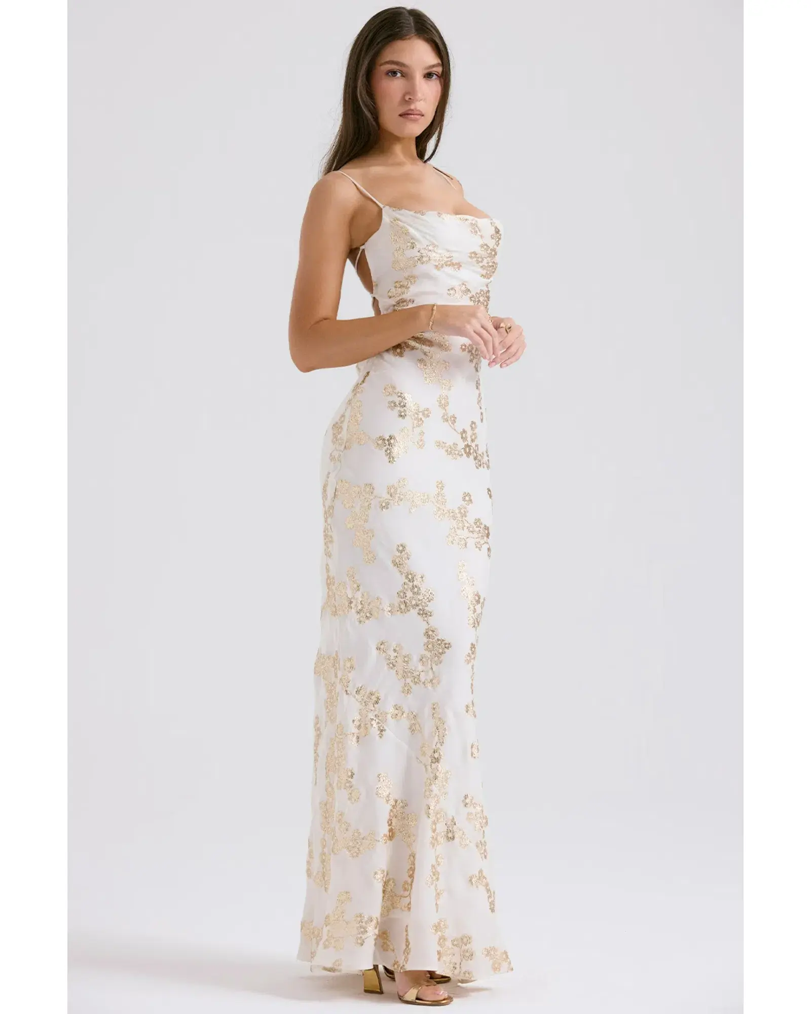 House of CB Capriana Maxi Dress White & Gold Size M / AU 10 - Image 3