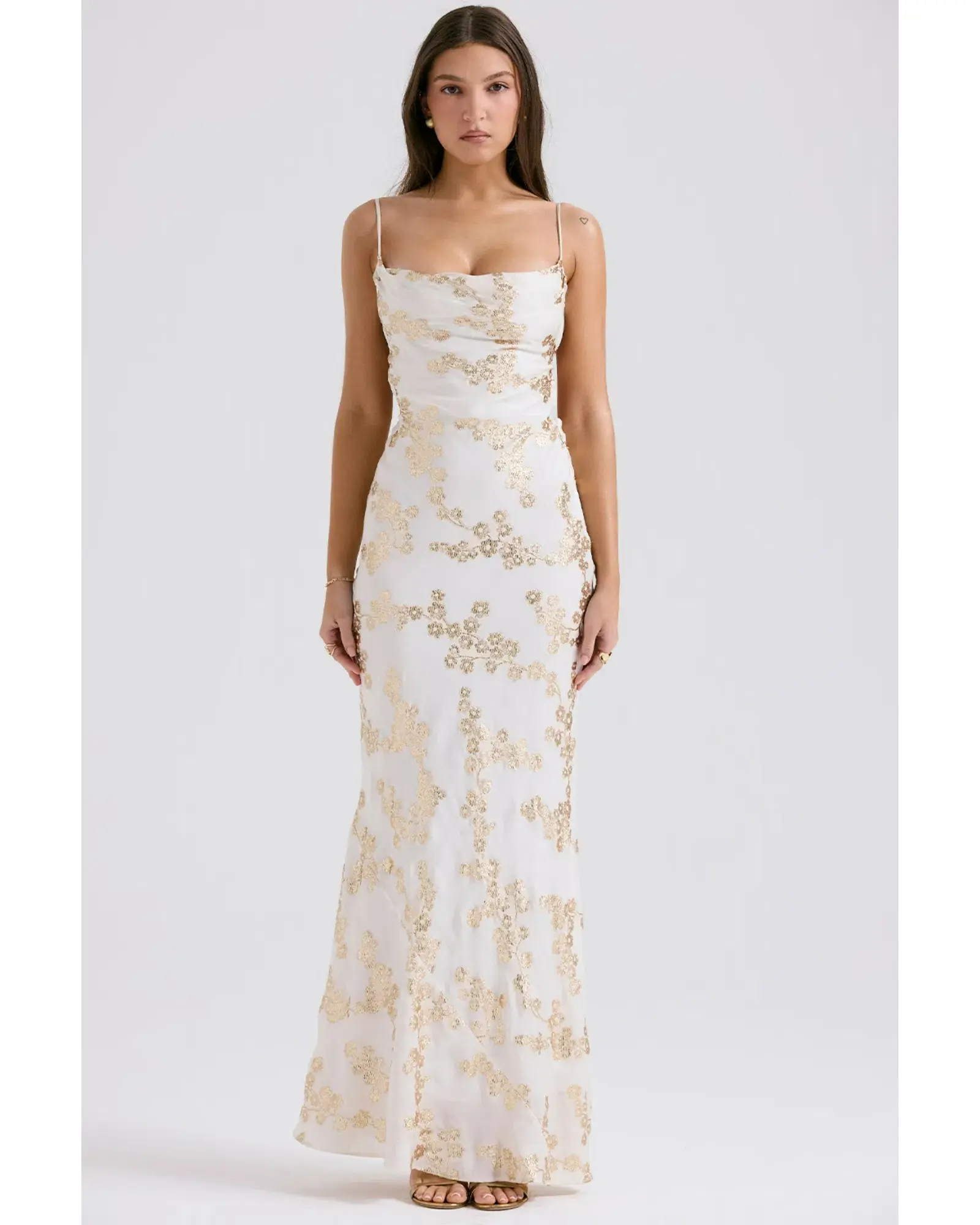 House of CB Capriana Maxi Dress White & Gold Size M / AU 10 - Image 1