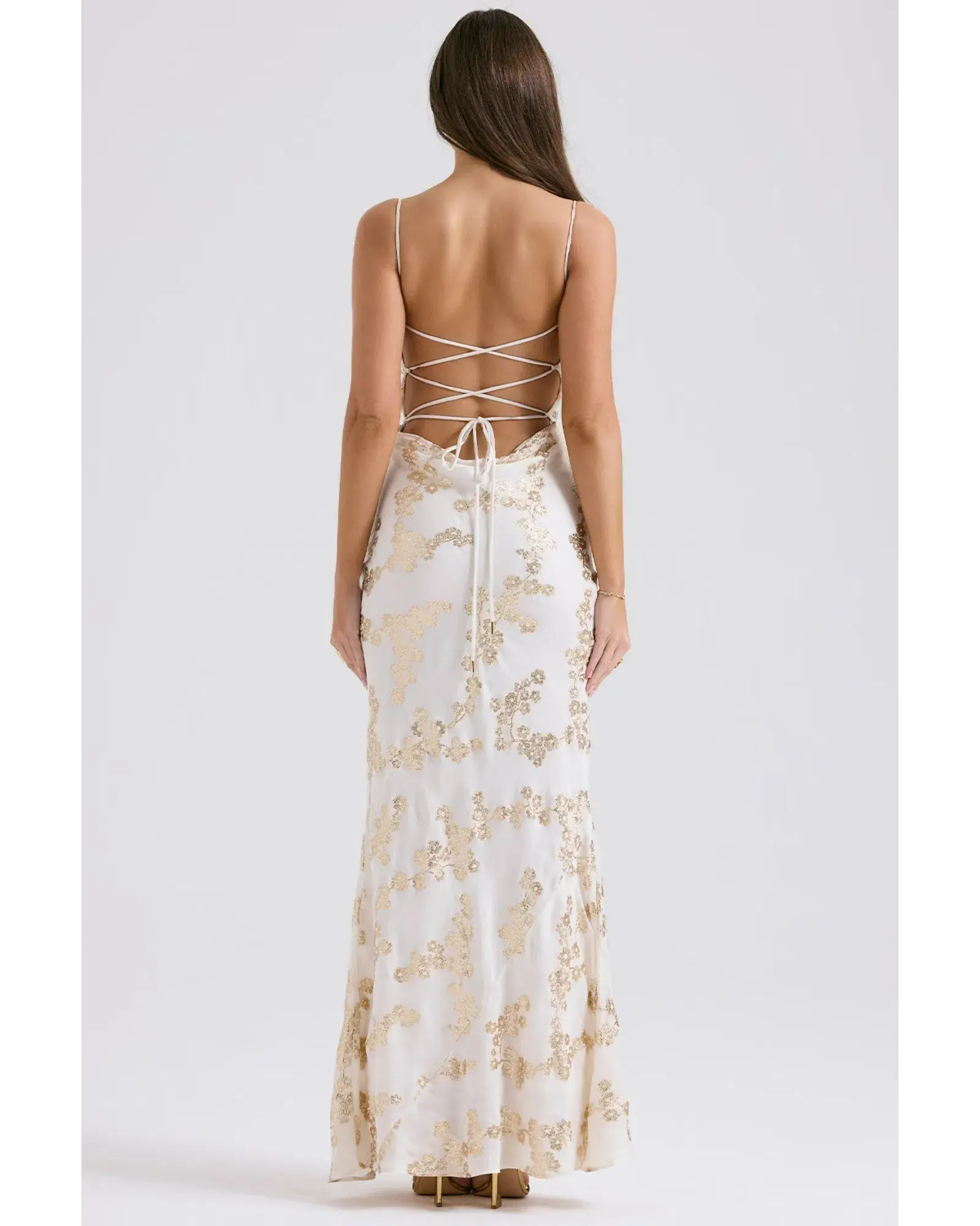 House of CB Capriana Maxi Dress White & Gold Size M / AU 10 - Image 5