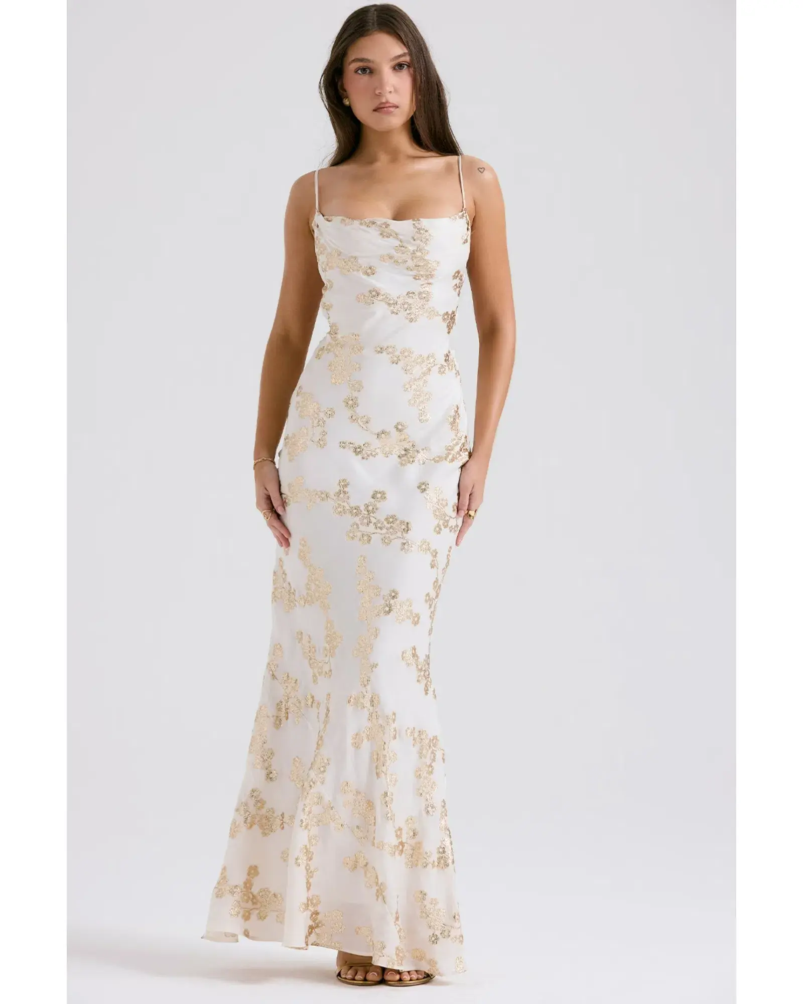 House of CB Capriana Maxi Dress White & Gold Size M / AU 10 - Image 2