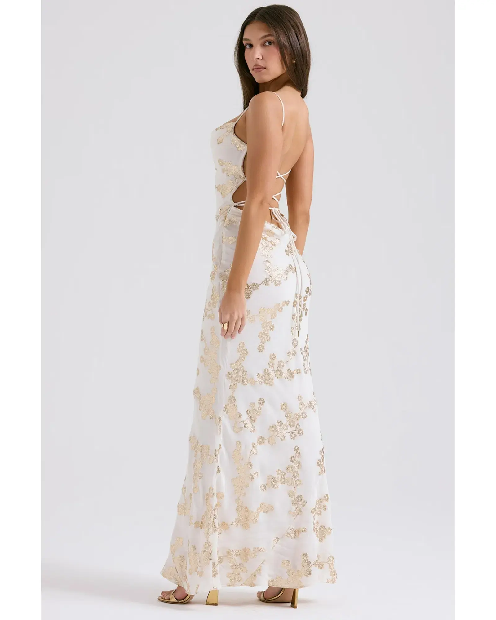 House of CB Capriana Maxi Dress White & Gold Size M / AU 10 - Image 4